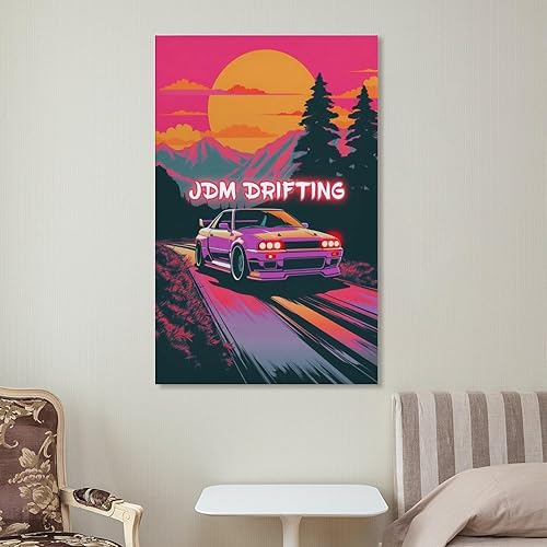 Miniatura 6 de R32 Jdm Car Synthwave Retro Car Posters for Room Mens Living Room Bedroom Decor Aesthetic Art Prints Car Wall Decor Canvas Art Wall Decor Framed
