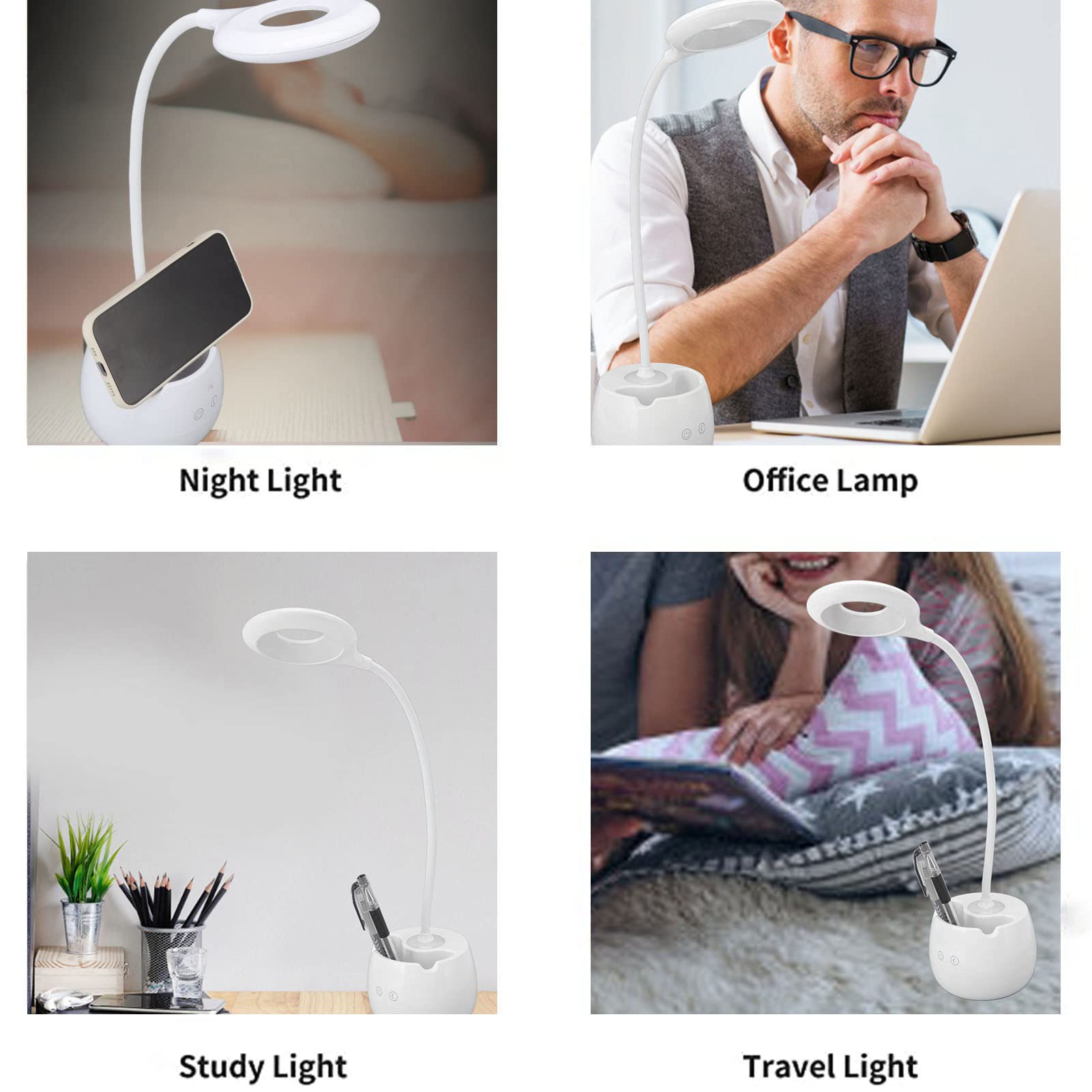 Lampa biurkowa LED z uchwytem na długopis, lampa stołowa ze sterowaniem dotykowym, czytanie Pielęgnacja oczu Nowoczesna lampka na biurko Możliwość przyciemniania USB Biuro do czytania, nauki, biura,