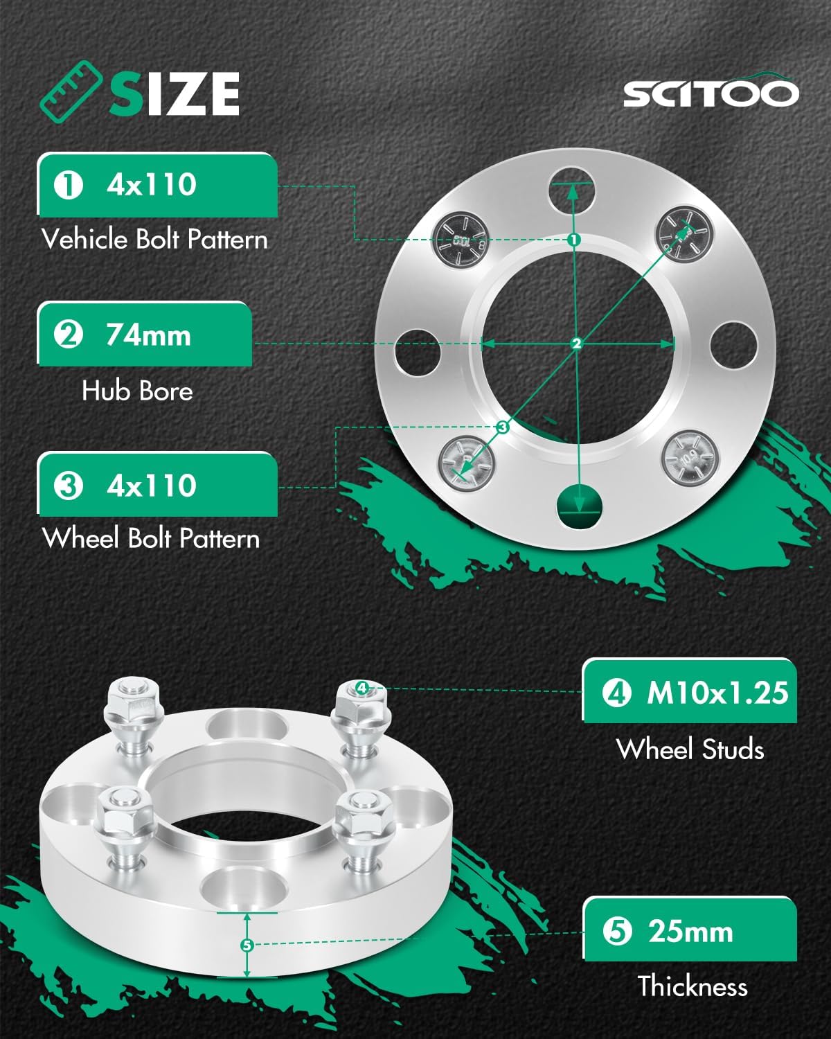 SCITOO 2 pcs 4LUG 1 inch Wheel Spacers Adapters 4x110 with 10x1.25 Studs 74CB Compatible with for Brute Force 750 2005-2011 for Rincon 680 2006-2014 Wheel spacers