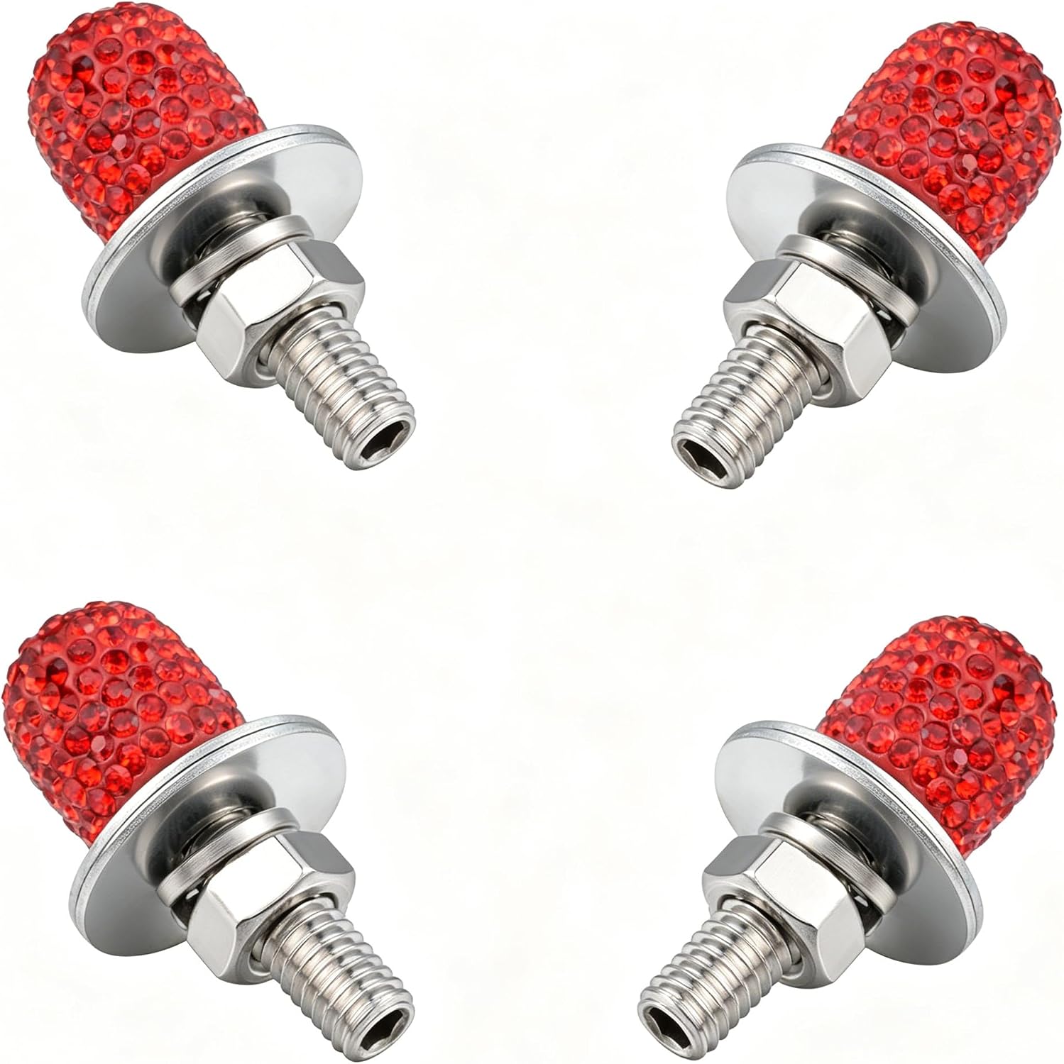 Lunsom License Plate Screws Kits, Bling Car Tag Plate Frames Covers Car License Plate Mounting Bolt 4 Pack Trim Replacement Kit (Red)