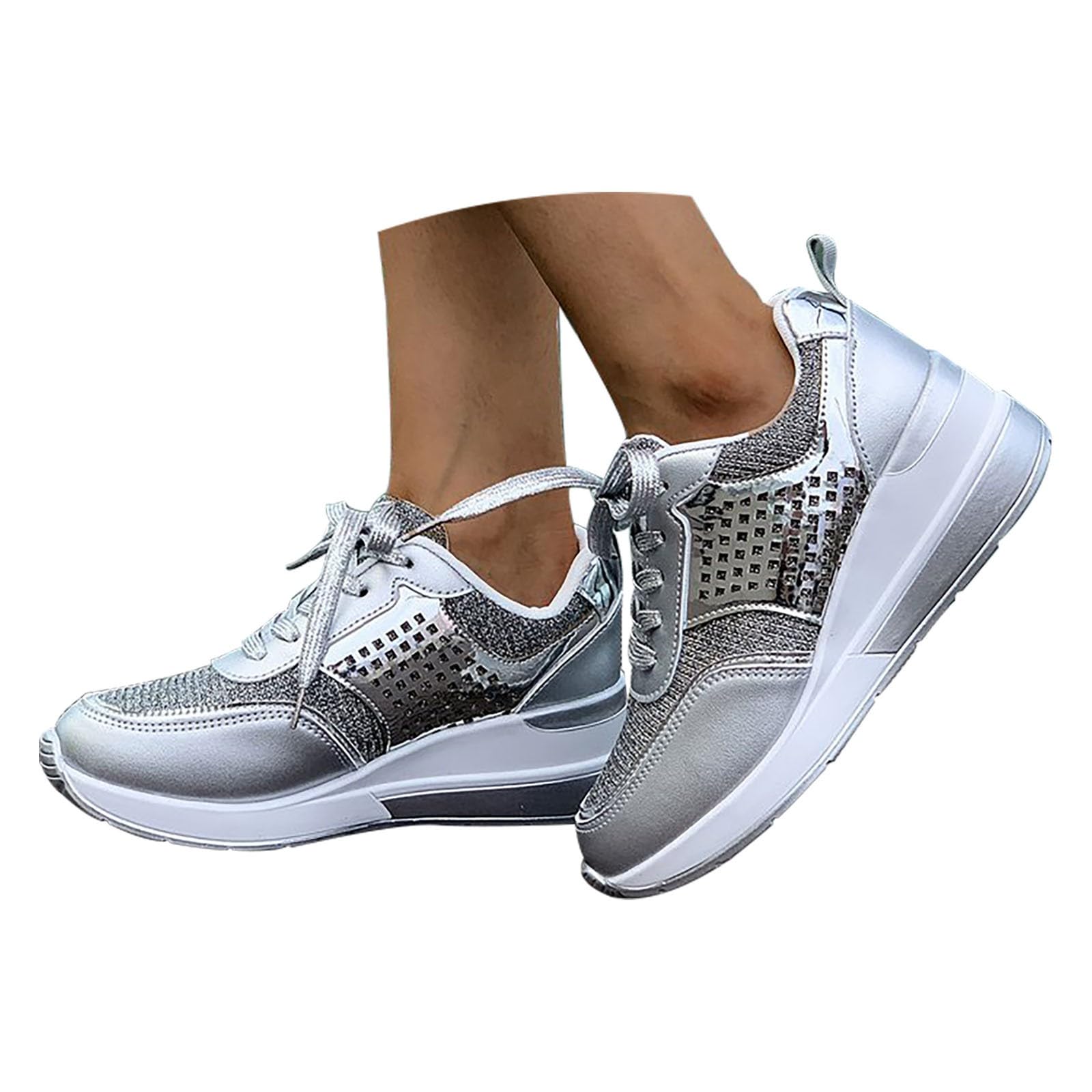 Sneaker da donna con zeppe, scarpe da ginnastica con zeppe, scarpe da ginnastica, sollievo dei piedi, sneakers, suola spessa, supporto per la vita plantare, sneaker, allacciatura scarpe