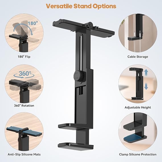 Dual Headphone Stand for Desk, 360 Rotatable & 180 Flippable Holder