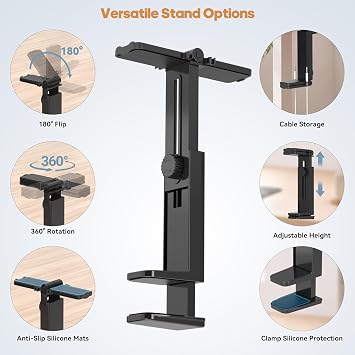 Dual Headphone Stand for Desk, 360 Rotatable & 180 Flippable Holder