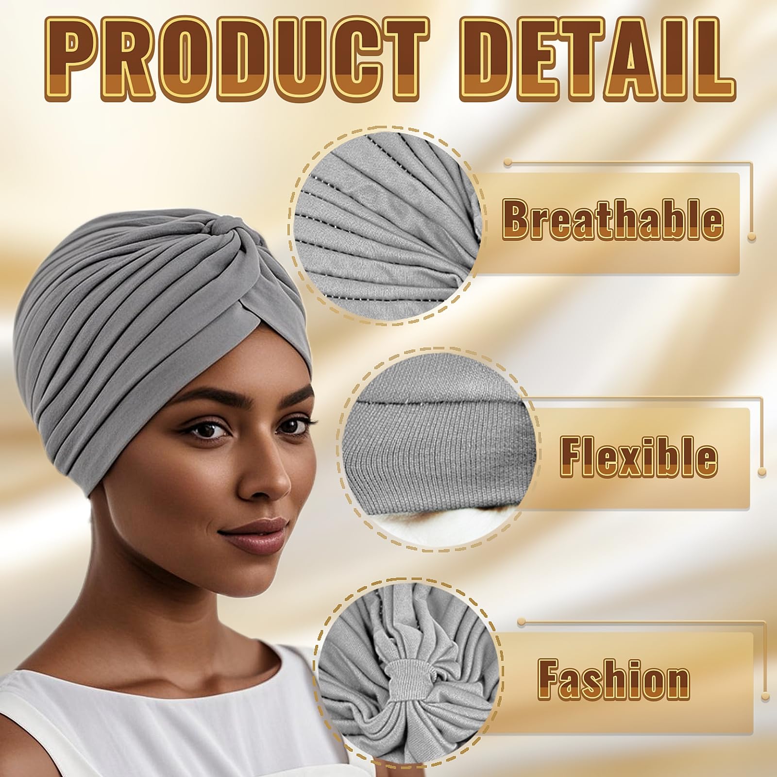 4 Pcs Foulard en Bambou pour Femme - Turban, Bonnet de Nuit, Chimio pour Perte de Cheveux, Cancer, Chimiothérapie