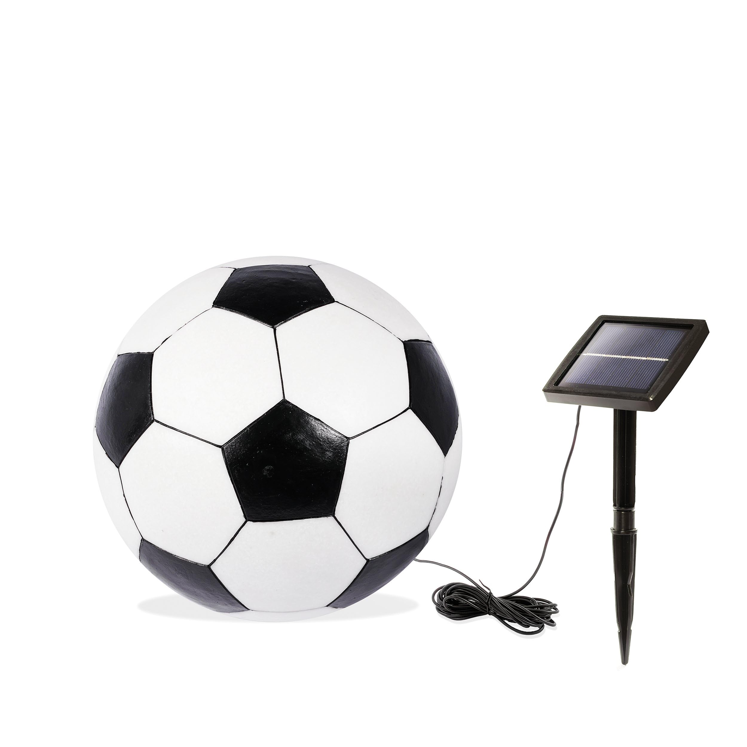 Esotec Fußball Solarkugel, Gartenkugel Ball, 27cm, Akku, Solarlampe, Solarleuchte, Balkondeko, Terrassendeko, LED Leuchtkugel, Gartenbeleuchtung, Gartenfigur, 5500K, außen, wetterfest, 102687