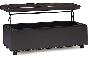SIMPLIHOME Hamilton 44 Inch Faux Leather Rectangle Lift Top Storage Ottoman