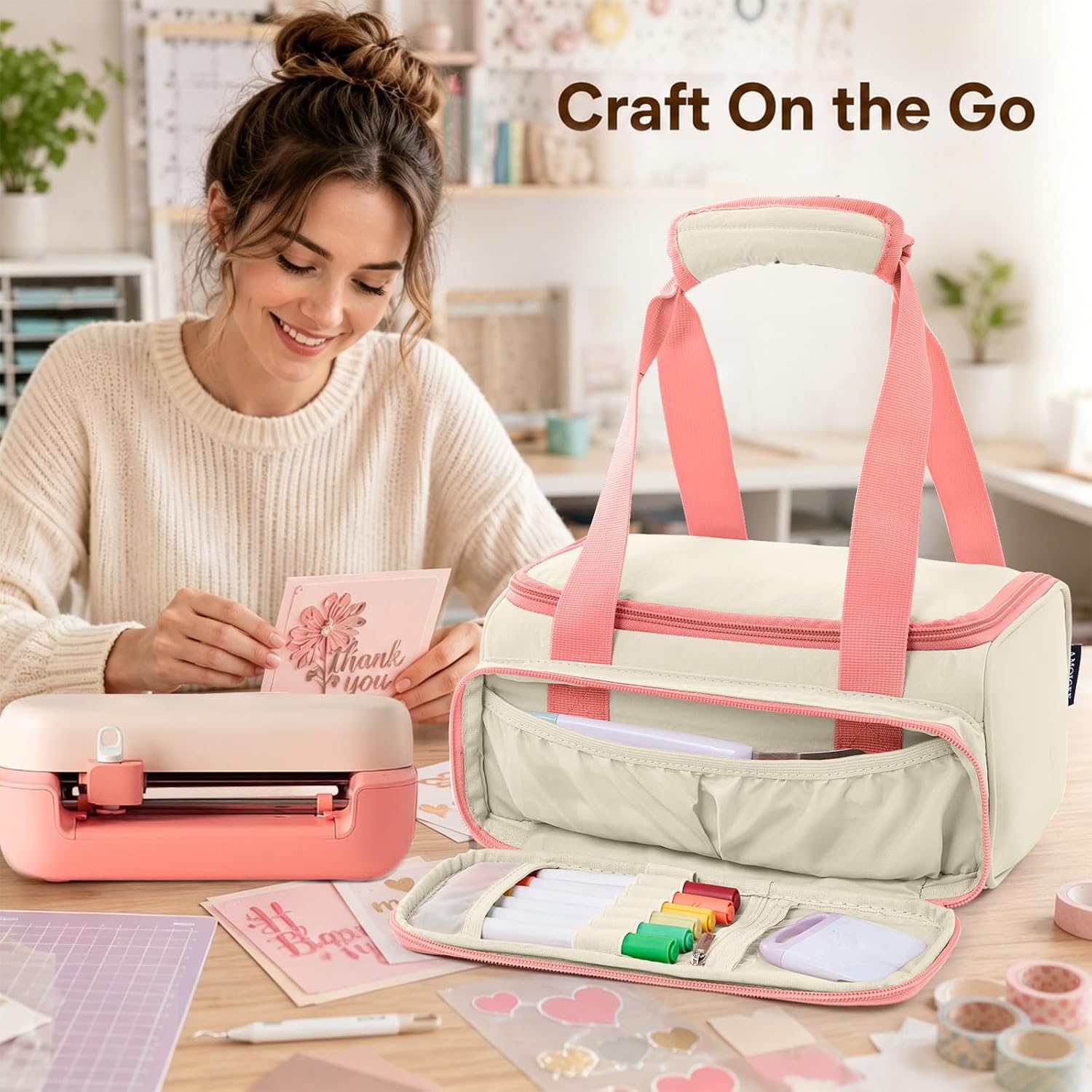 Carrying Case for Cricut Joy 2 Cutting Machine Quilted Travel Storage Bag with Accessory Organizer for Tools, Cards & Craft Supplies