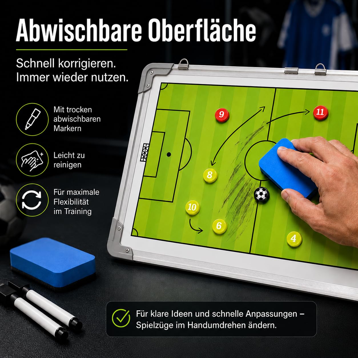 Profi Taktiktafel mit Tragetasche und Trillerpfeife - Verbessern Sie Ihre Spieler - Zusätzlich mit Zonenfeld für perfektes Stellungsspiel