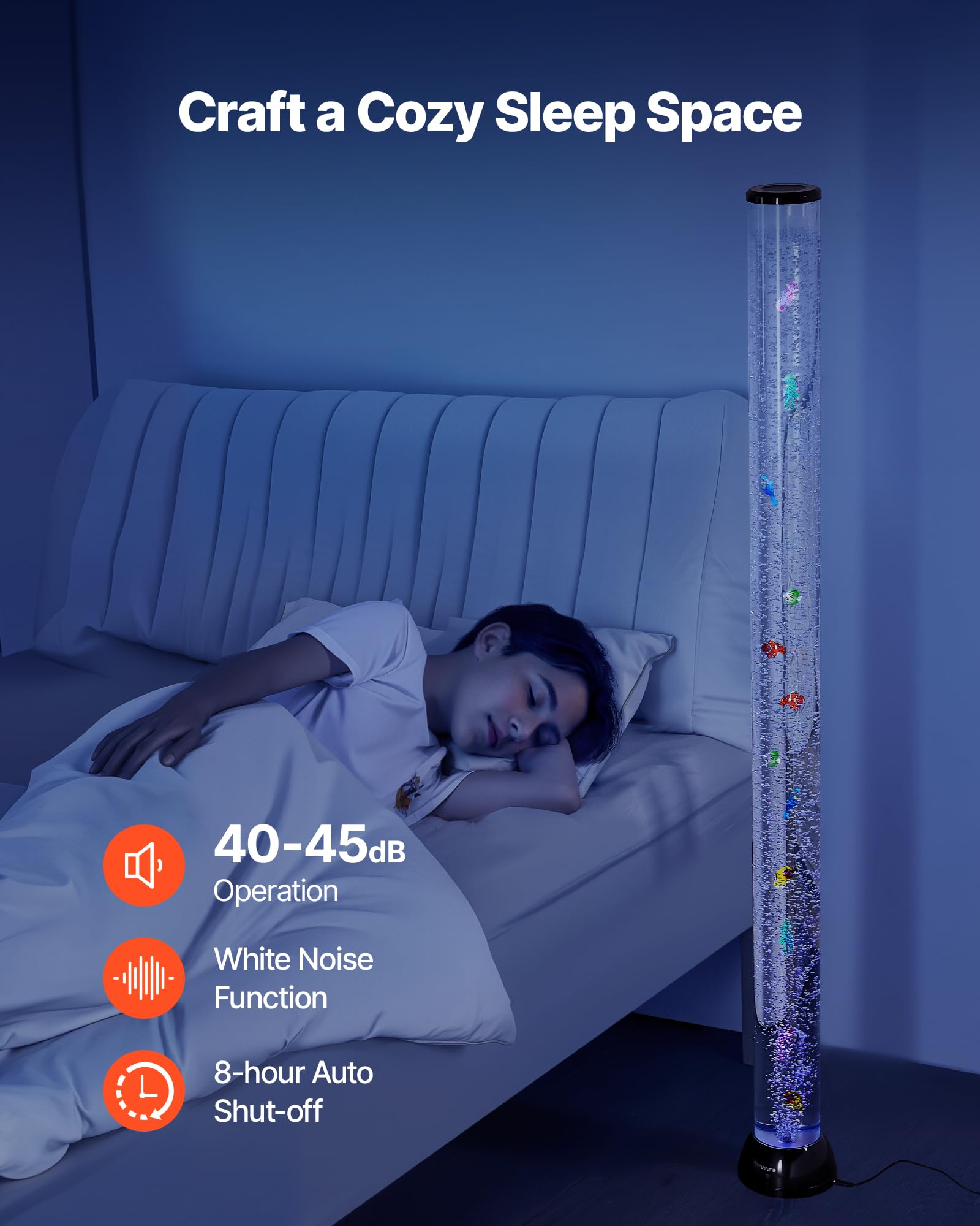 VEVOR Lavalampe mit 10 schwimmenden Fischen, 151 cm, Blasenlichtlampe, 16 Farbwechsel-Lichteffekte, Fernbedienung, Stimmungslicht, Aquarium Nachtlicht für Schlafzimmer, Wohnzimmer, Heimdekoration