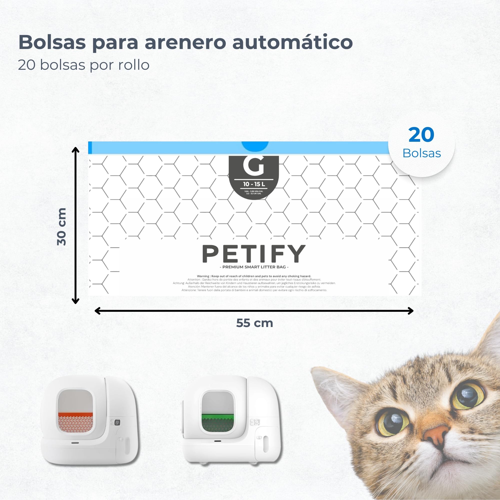 Bolsas de basura para arena de gatos automáticas compatibles con Petkit Pura Max 2 y Pura X, Pack económico de 5 rollos (100 bolsas con cordón), Pre-cortadas, antiolor y a prueba de arañazos