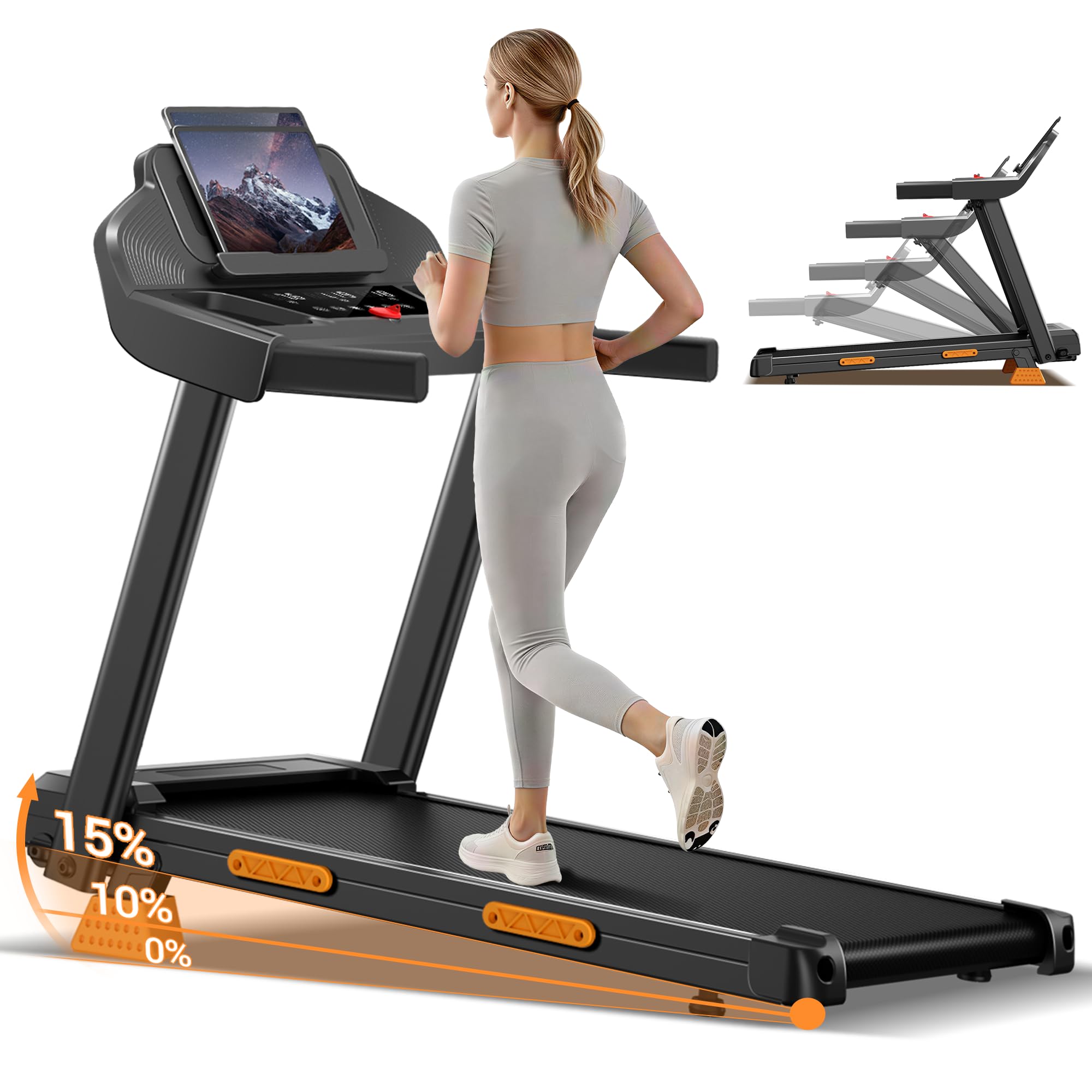 UMAY Laufband für Zuhause Klappbar mit Steigung 15% | Laufbänder 12KM/H, Treadmill for Home mit 3,0-PS-Motor und LED-Anzeige, 136KG