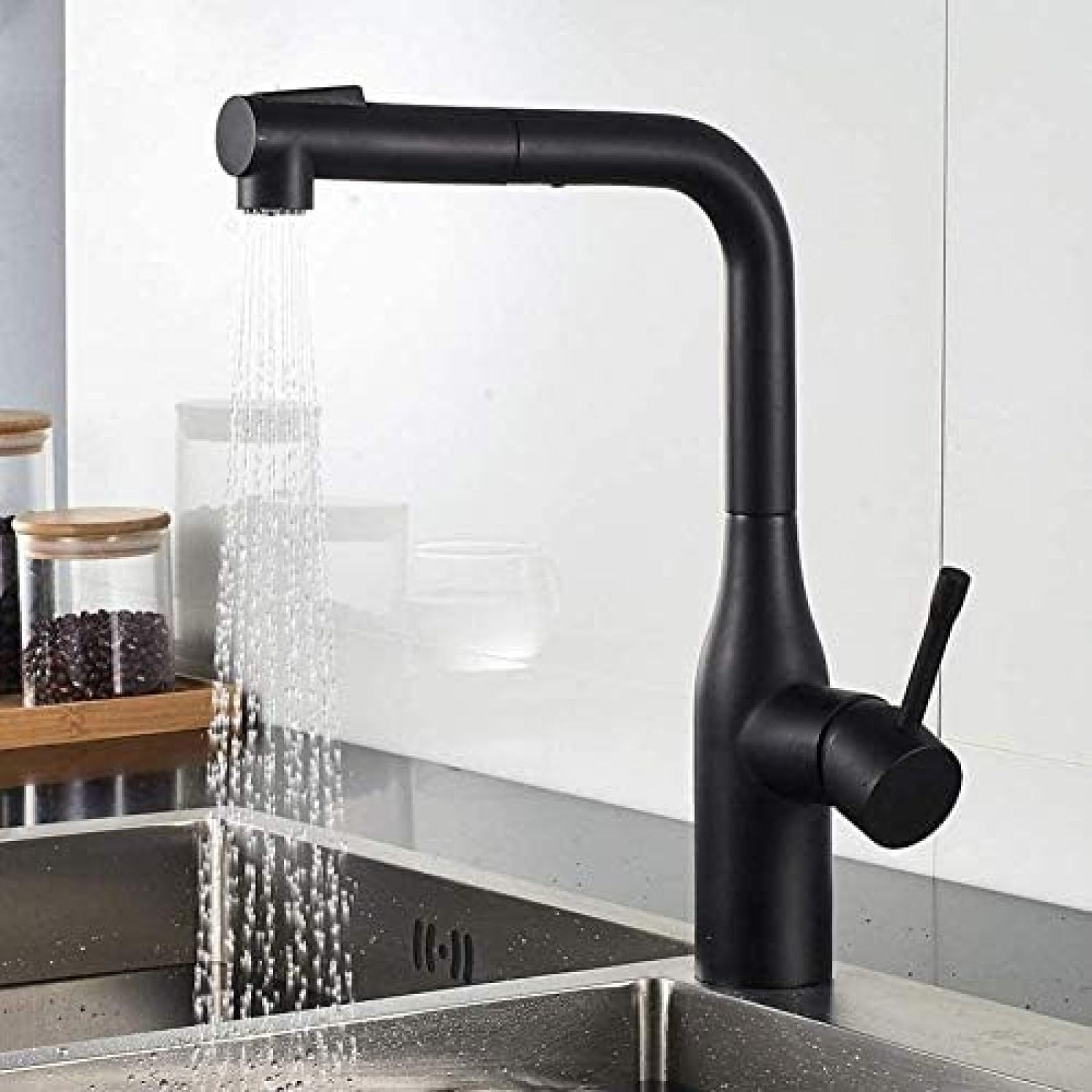 CRJUS Kitchen Taps Kitchen Faucet Hot and Cold Pull-Out Brass Kitchen Faucet Single Hole Single Handle Faucet