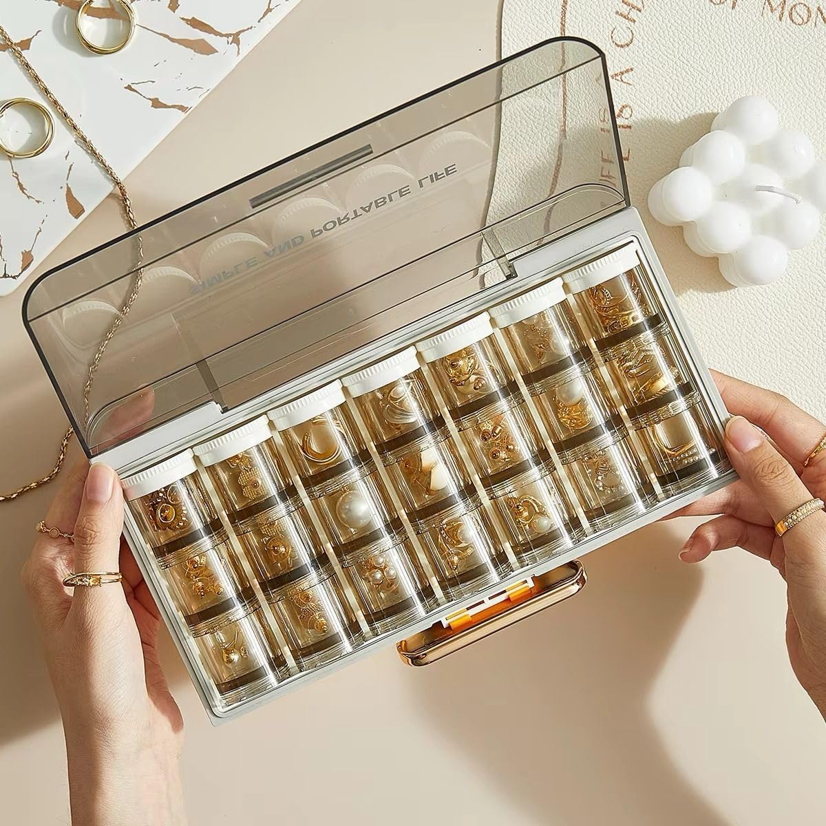 Kegi multi objective mini container reusable 21-grid vitamin storage case weekly pill organizer container vitamin organizer 7 days pill organizer white pill box