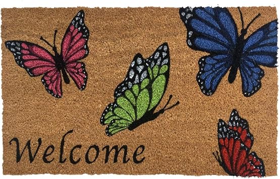 Briarwood Lane Coir Doormat 30x18 Welcome Butterflies Spring Natural Fiber