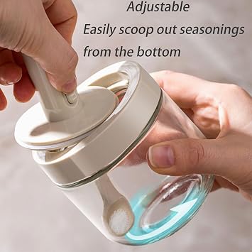 Dxcaicc 4pcs Telescopic Seasoning Jars,Spice Storage Glass Jar,Clear Containers with Lids,Multipurpose Seasoning Boxs with Telescopic Spoon,Kitchen Spice jar for Salt,Pepperr,Sugar,White