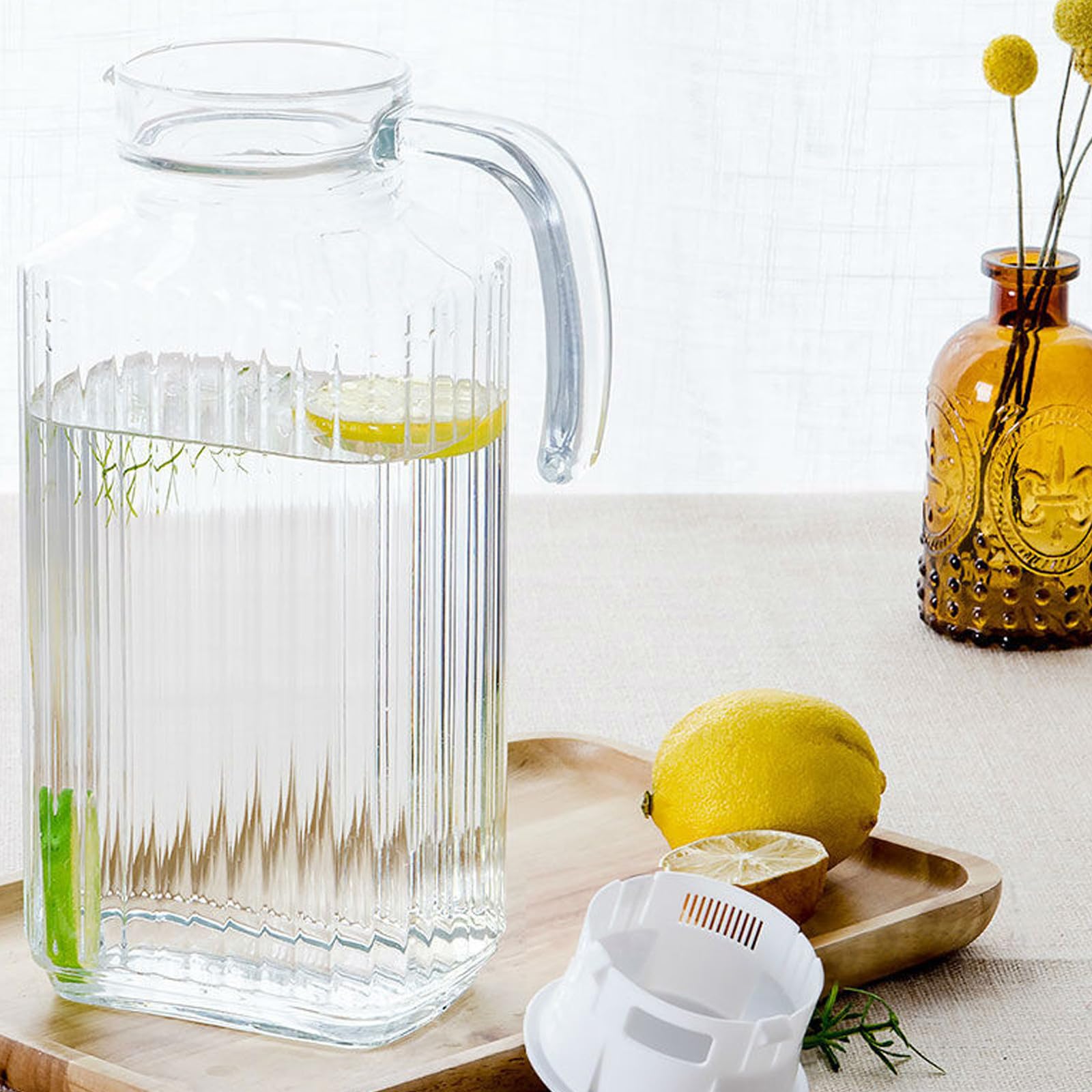Garneck Jarra de Agua de Vidrio de 1.7l Tapa Resistente, Gran Capacidad para Bebidas Frías y Calientes, Adecuado para Hogar y Oficina