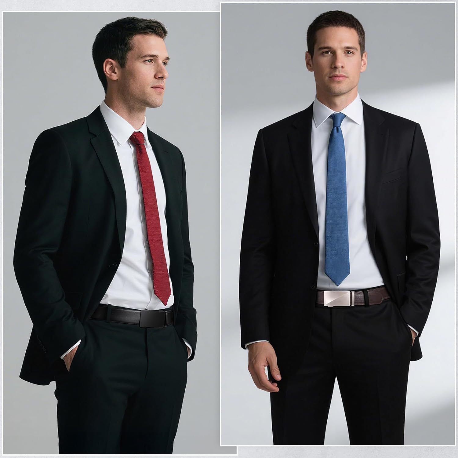 SANSTHS Ratchet Belts for Men 2 Pack, Mens Belts Leather for Dress with Adjustable Slide Buckle, Gift for Him 1 3/8" - Image 6