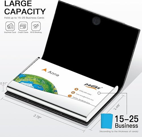 Miniatura 3 de Tarjetero de lujo para tarjetas de presentación, de piel sintética y acero inoxidable, soporte para varias tarjetas negocio, tarjetas de crédito,