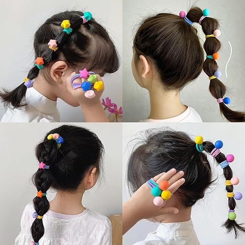 Miniatura 5 de Bonitas cintas para el cabello para niñas, 40 unidades, bandas de pelo de dibujos animados, soportes suaves para cola de caballo, lazos elásticos