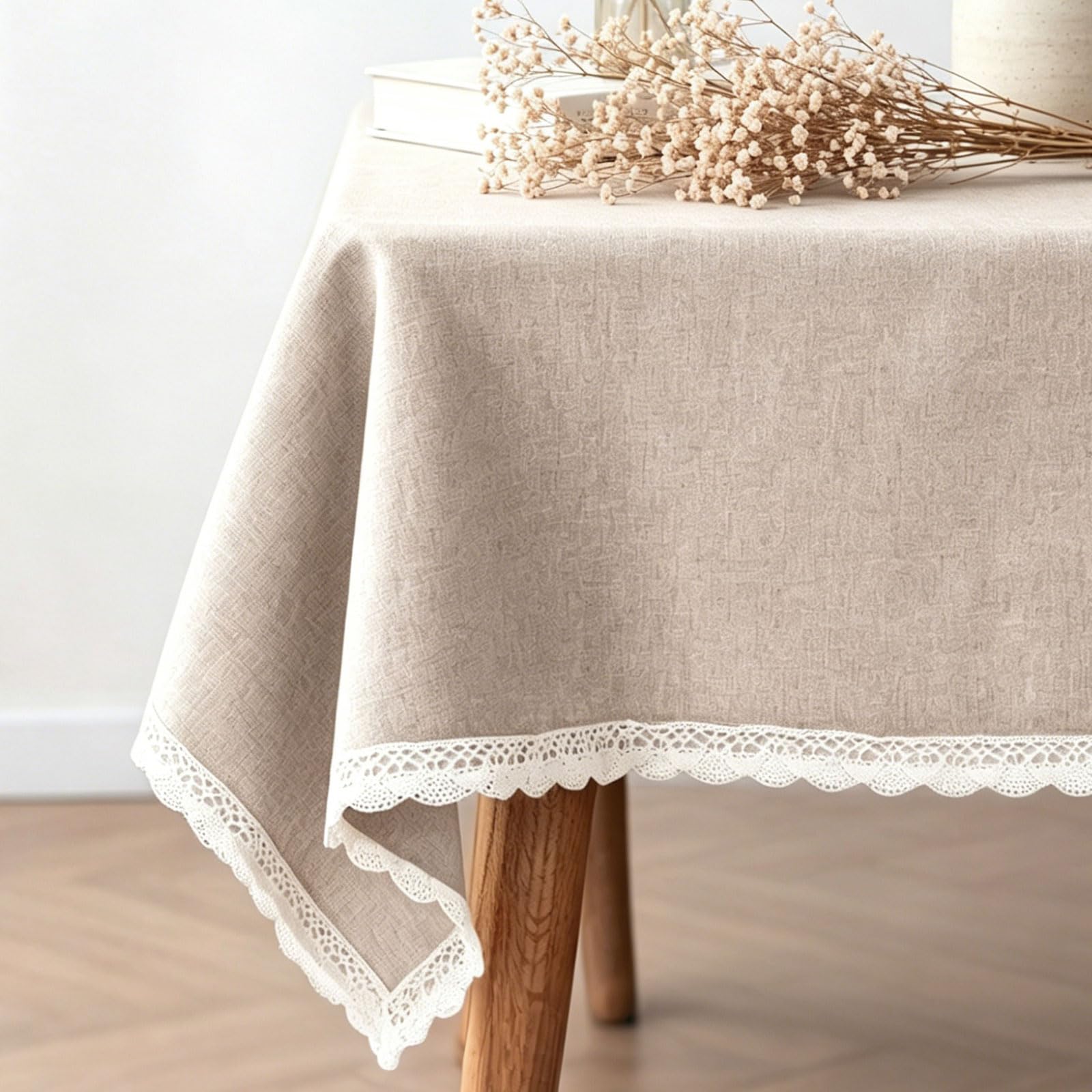 SuBleer Khaki Rectangle Tablecloth Faux Linen Textured Table Cloth Waterproof Spillproof Wrinkle Free Washable Farmhouse for Dining Kitchen Party Wedding Indoor Outdoor