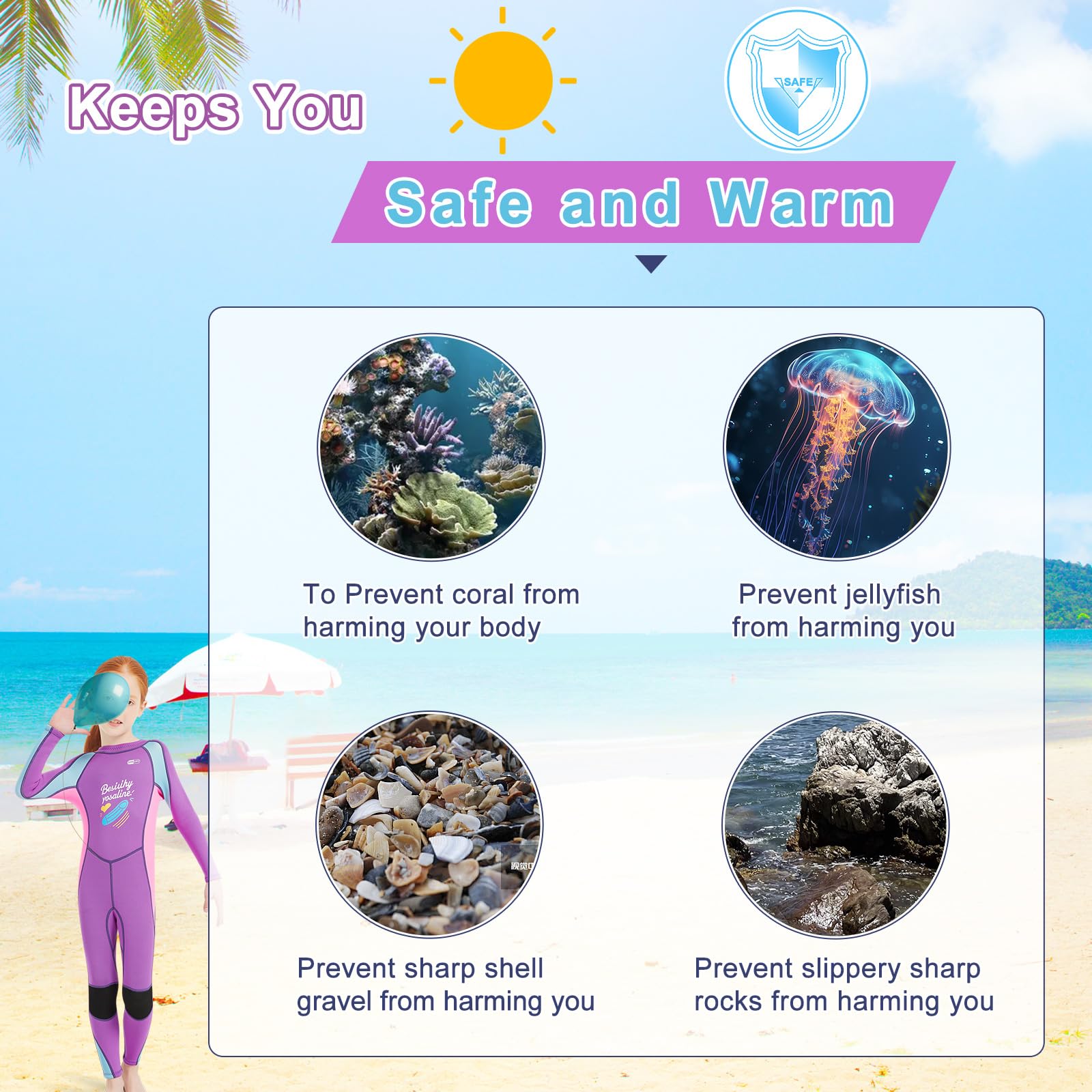 Gimilife Muta per bambini, Muta sub per ragazzi, ragazze e piccoli, in neoprene 2mm termica, sub intera/corta, ideale per nuoto, immersioni e surf
