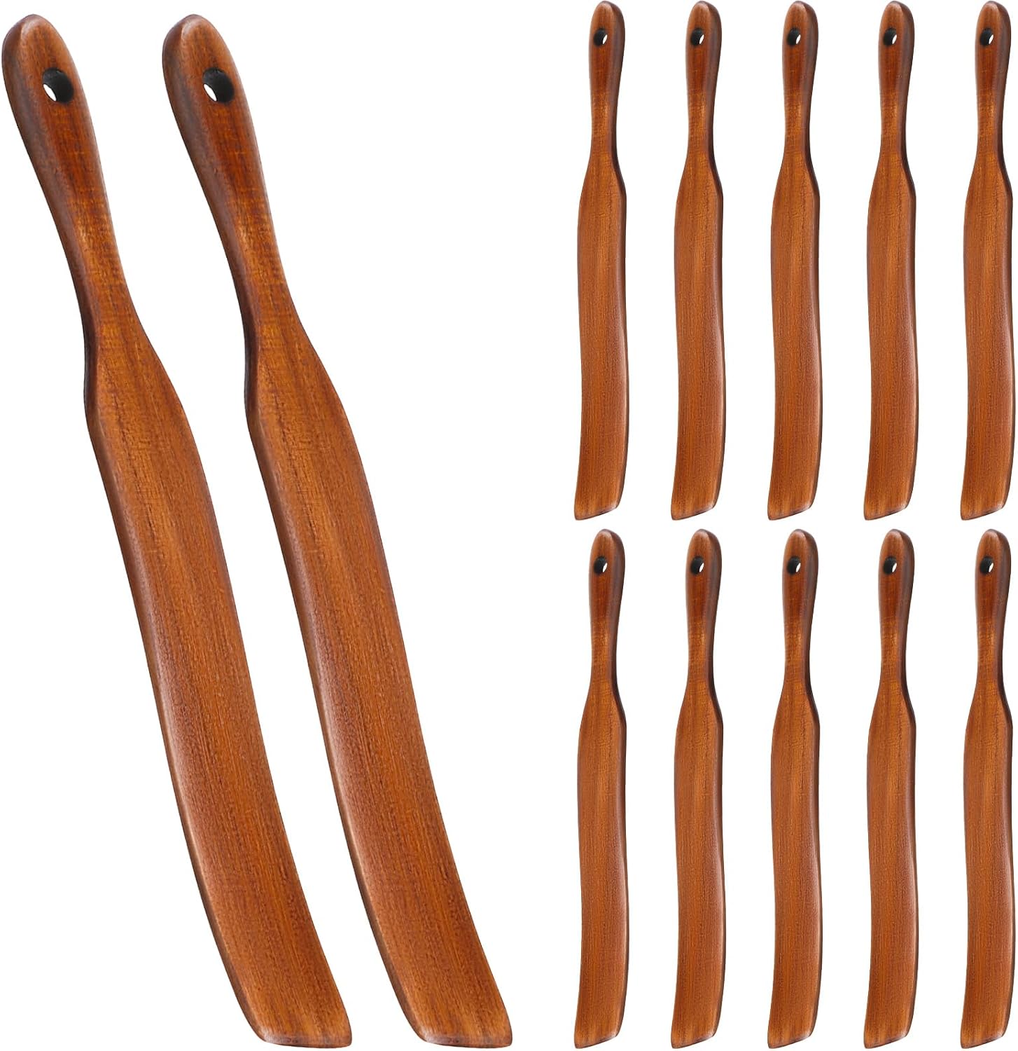 LemonRoad 12 Pack Wooden Spurtle for Sourdough Starter, Mixing, Reaching Bottom of Jar, Dough Whisk, Long Handle Jar Spatula, Spurtles Kitchen Tools Teak Wood Kitchen Utensils Kit for Baking, Cooking