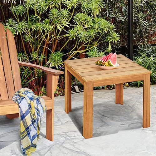 Miniatura 8 de Giantex Mesa auxiliar para exteriores, mesa Adirondack de madera de acacia con acabado de aceite, capacidad de peso de 220 libras, mesa auxiliar