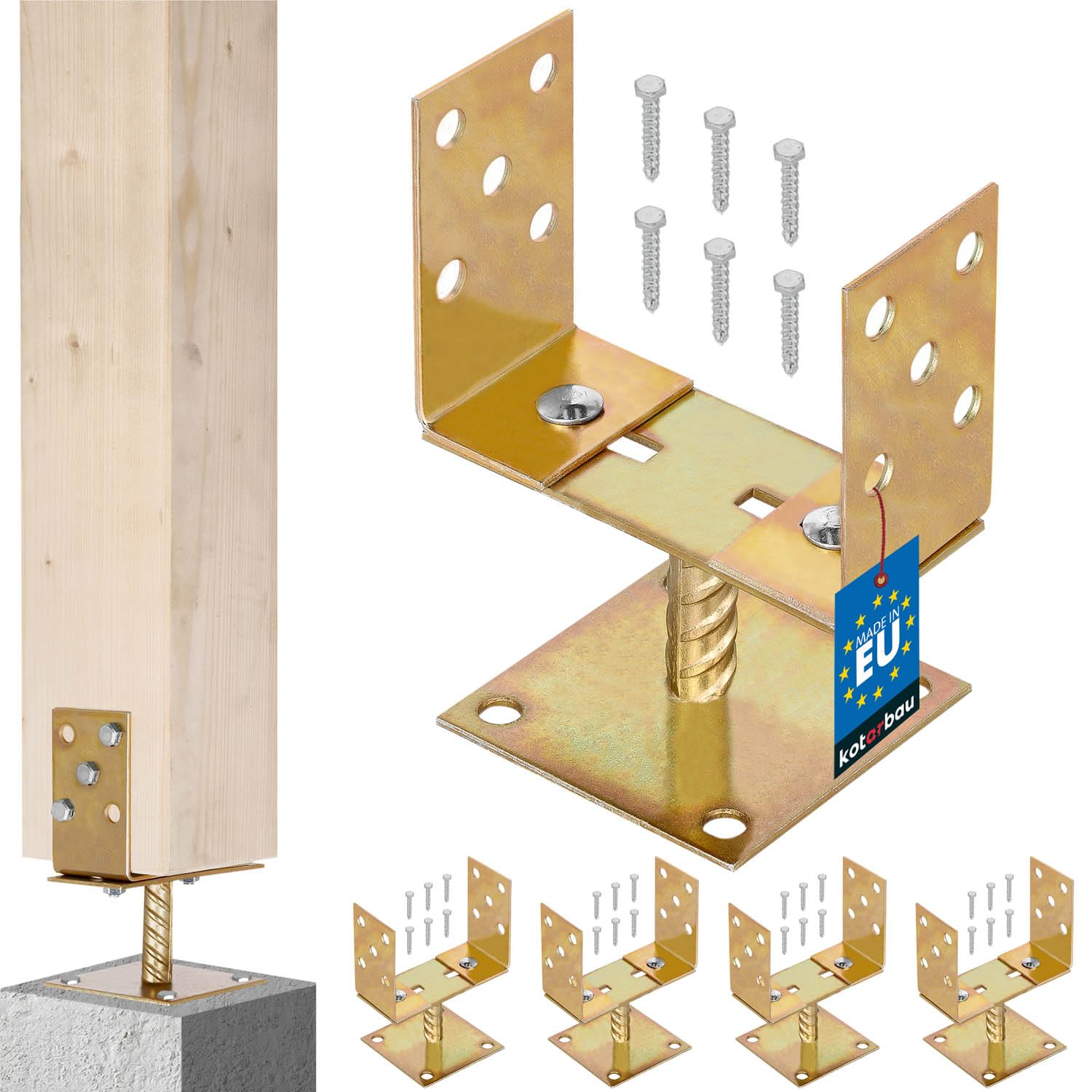 KOTARBAU® 4 szt. Supporti Regolabili Acciaio Zincato 0-160 mm Staffe per Pali Legno