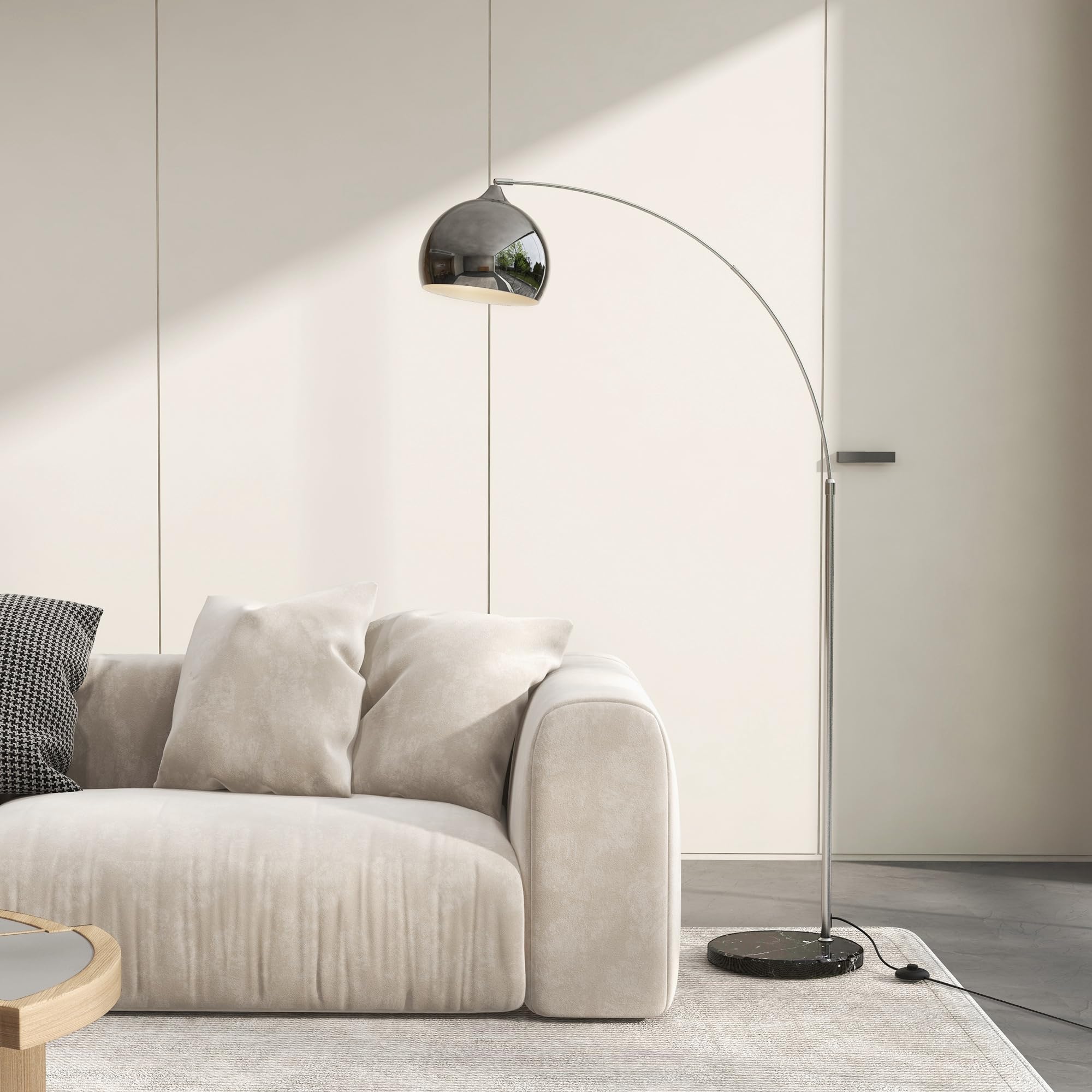HOMCOM Lampadaire Arc avec Abat-jour Argenté, 40W E27, Pied Marbre, Hauteur Réglable 170-180 cm, Noir Gris