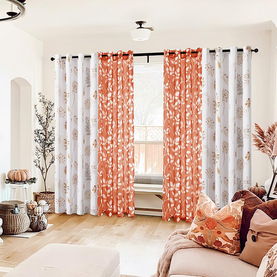 Cortinas Traslúcidas Con Hojas - 244 Cm Largo, Juego De 2 Paneles, Ojales Metálicos