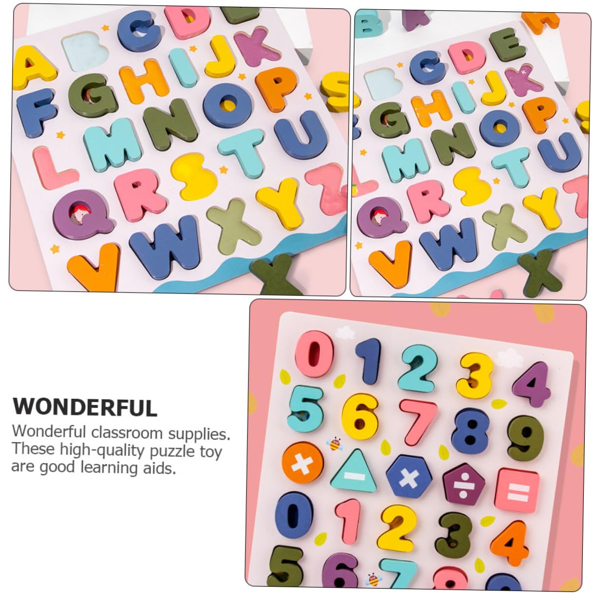 Juguete Educativo Rompecabezas de Madera para Niños, 2 Juegos | Alfabeto y Números, Bloques de Letras con Base de Madera, Juguetes Educativos Niño Niña Años