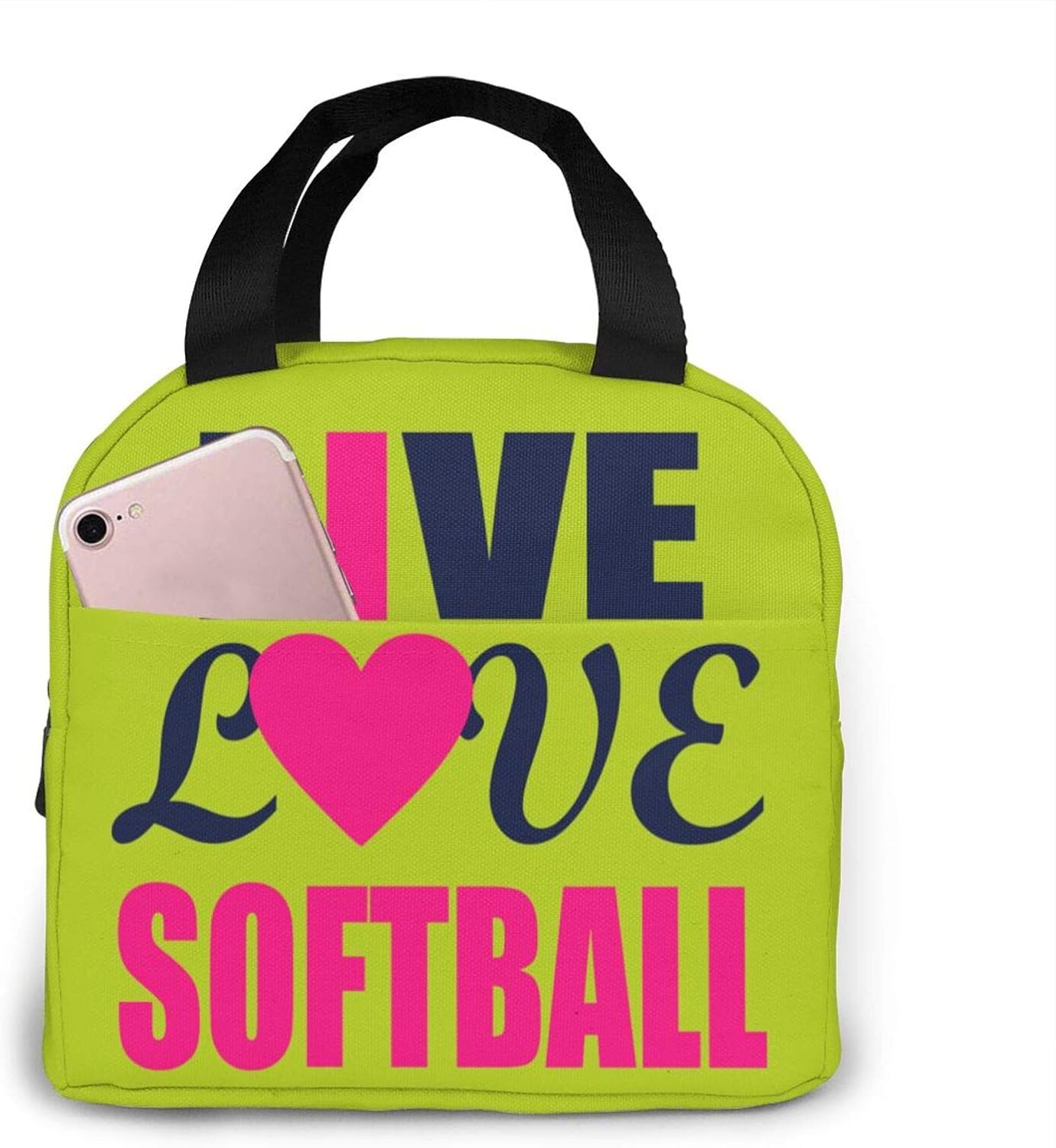 Love Softball Tote Lunch Bags for Women, Portable Insulated