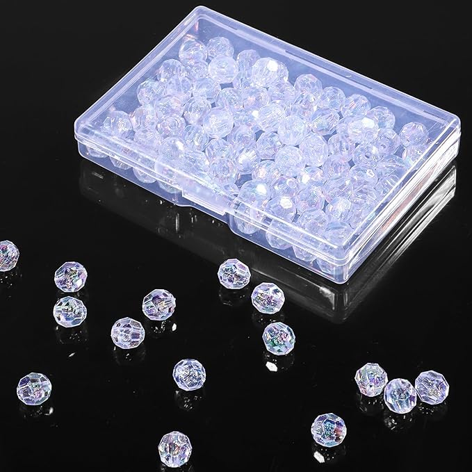 200 Stück Kristall Runde Facettierte Perlen zum Auffädeln 10 mm Kügelchen Glasperlen mit Loch Glitzerperlen mit Aufbewahrungsbox für DIY Armbänder Halsketten Ohrringe Basteln Schmuckherstellung