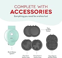 Vista 8 de Dash MultiMaker® Mini System - Compact Waffle Maker for Family Breakfasts - Removable Griddle Plates & nonstick surface - 6 Plates - Aqua