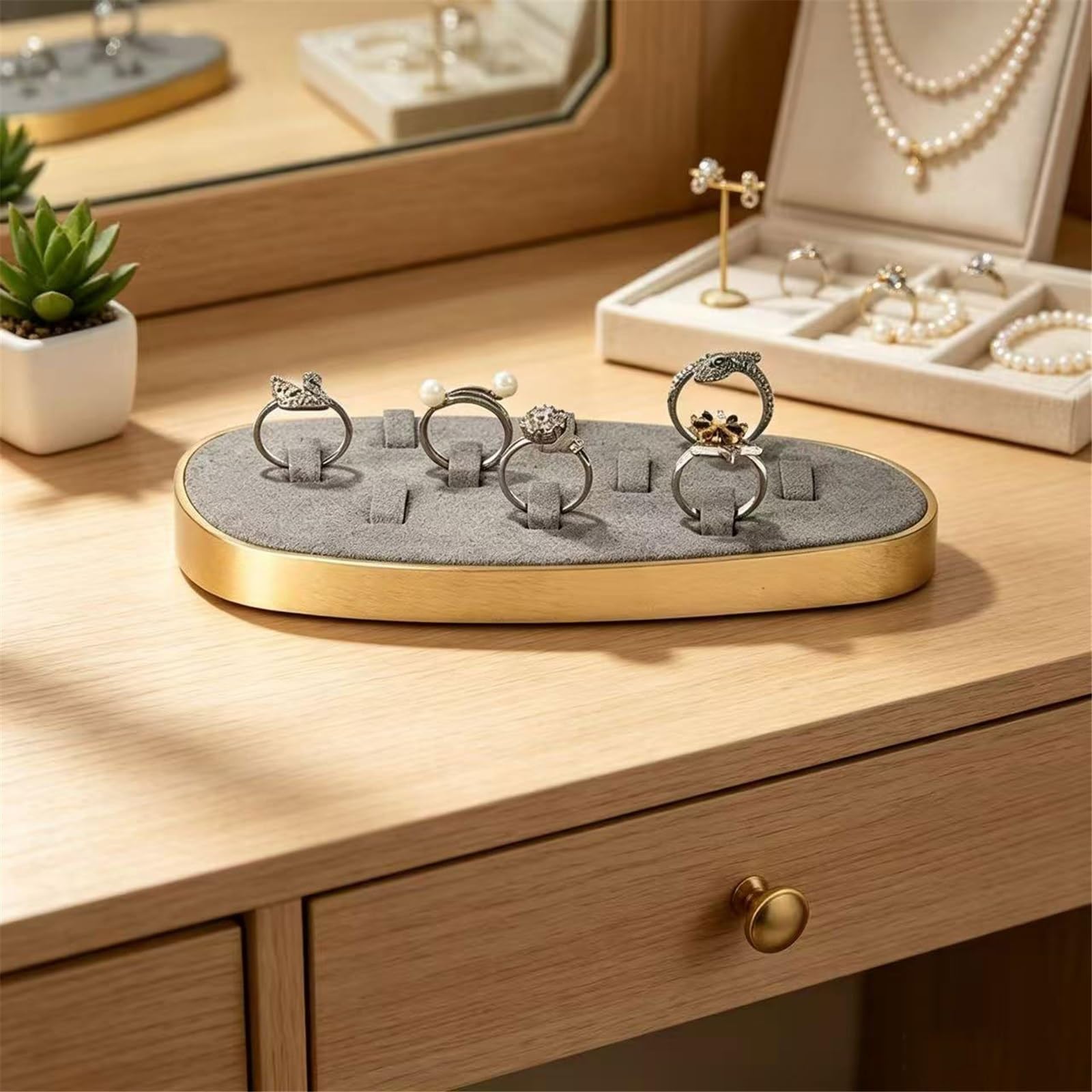 Porta Gioielli Ring Organizer Tray Microfiber Metal Jewelry