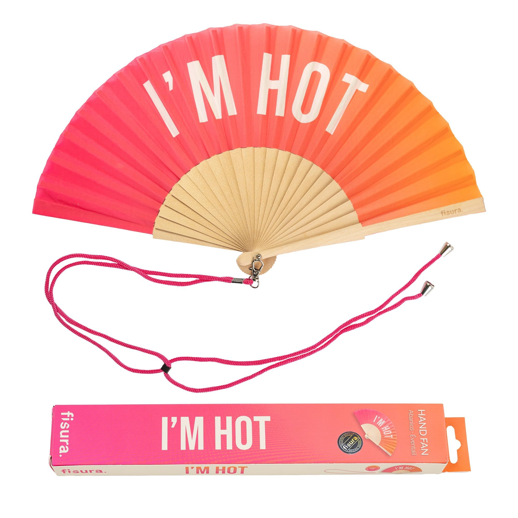 Fisura - Original Handheld Folding Fan with Message in English. Funny Wooden Fan. Original Holding Hand Fans. Birthday Gifts Wedding Party Decoration (Hot, Black) (Hot, Pink Gradient)