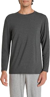 Latuza Men's Bamboo Viscose Long Sleeve Pajama Top - Soft Breathable Crewneck Sleep T-Shirt for Ultimate Comfort