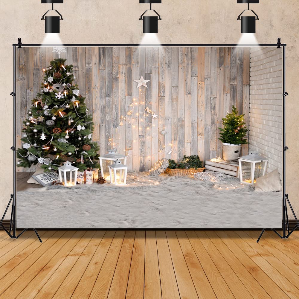 YongFoto 3x2,5m Vinile Sfondo Fotografico Natale Albero Shining Lights Lantern Carpet Ric Wood Plank Interior Fondale Foto Festa Bambini Boby Nozze Adulto Partito Studio Fotografico Puntelli