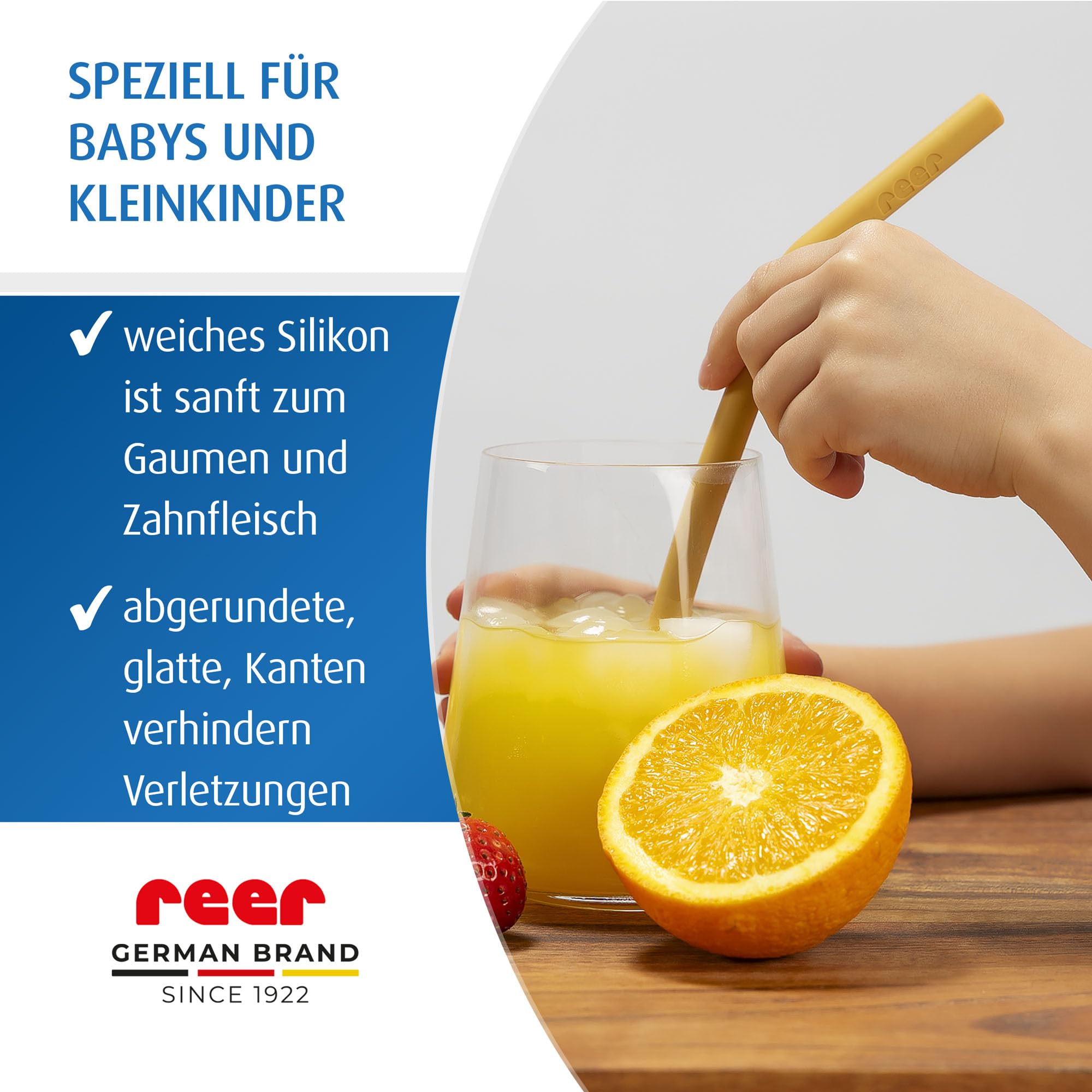 reer Silikonowe słomki dla małych dzieci i dzieci | od 24 miesięcy | zestaw 4 słomek w kolorowych kolorach | w zestawie praktyczna szczotka do czyszczenia