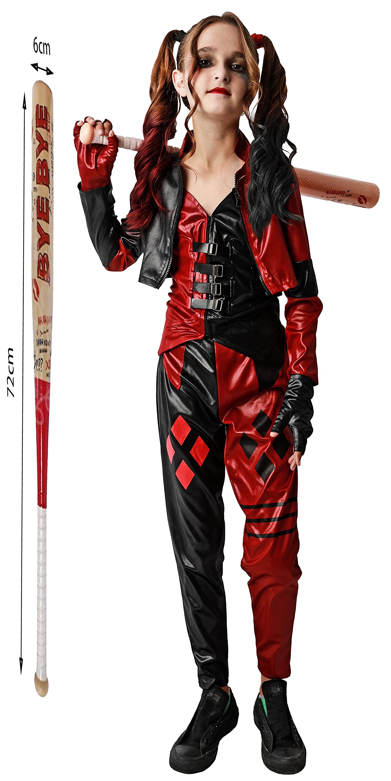 Gojoy shop Disfraz de Princesa del Crimen para Niñas Carnaval Halloween (Contiene:Chaqueta,Chaleco,Pantalon,Guantes,Bate de Plastico y Mochila de Cuerdas.)(4 Talla Diferentes)