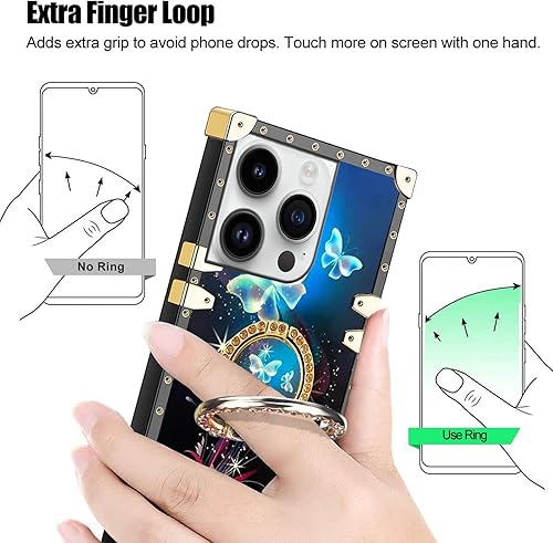 Miniatura 7 de nancheng Funda para iPhone 15 Pro Max (6.7 pulgadas), para iPhone 15 Pro Max, funda cuadrada con soporte de anillo + correa de cordón, linda