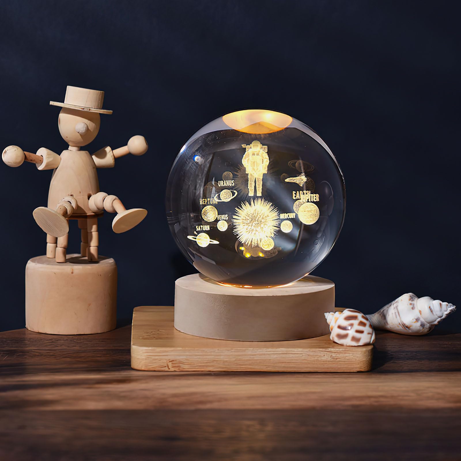 Sfera di cristallo 3D da 6 cm Pianeta di cristallo Luce notturna incisa