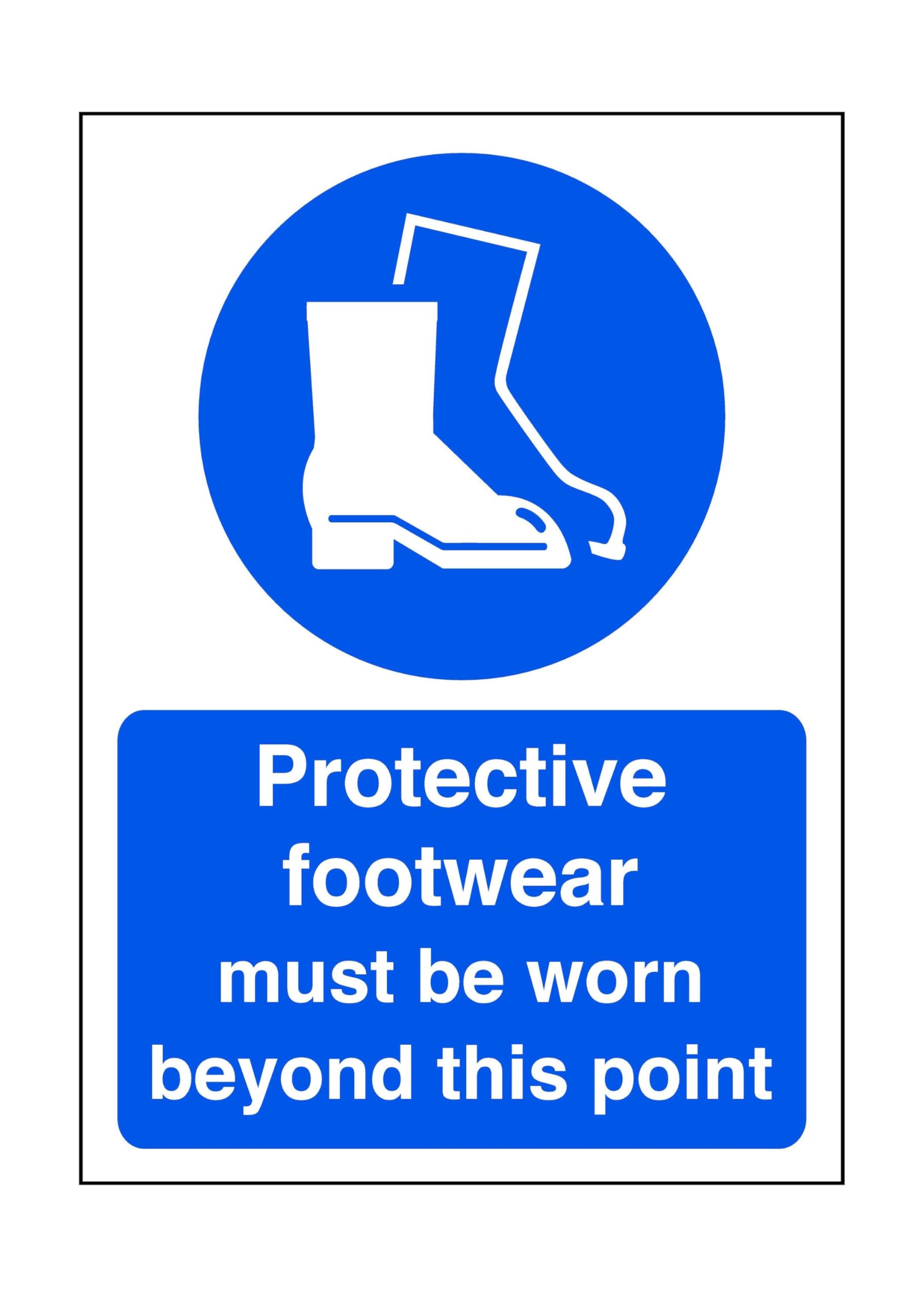 Safety First Display Ltd Blue/White Protective Footwear Must Be Worn Beyond This Point - Safety Sign, Ppe Clothing, Ppe - High Tack Self-Adhesive Sticker (300Mm X 200Mm) Viewing Distance Within 7M.