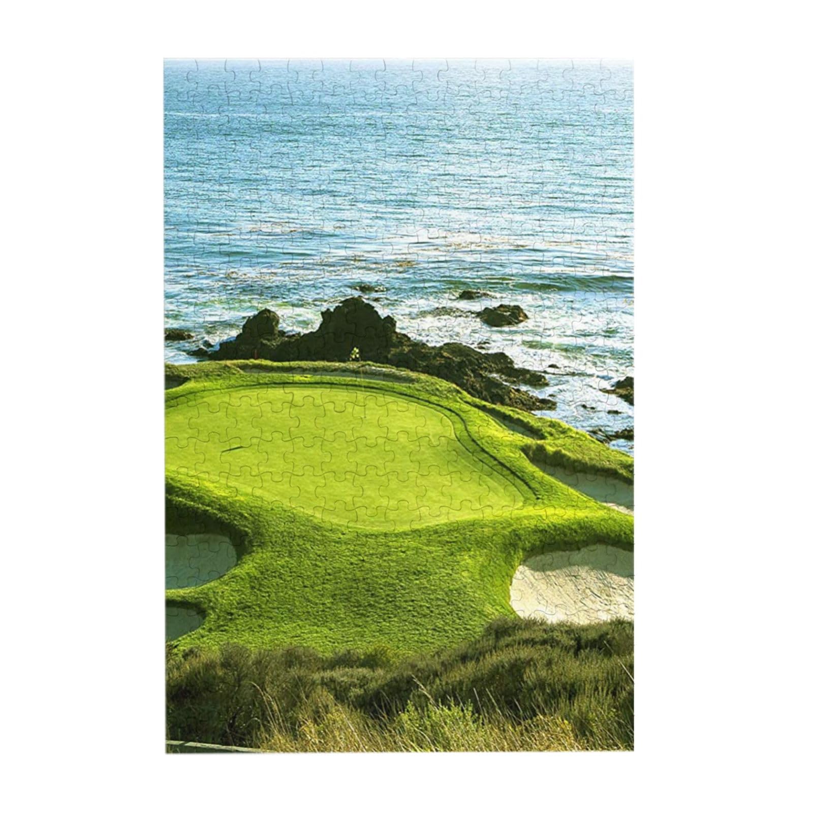 Beach Golf Course Prints Wooden Jigsaw Puzzle 300-Piece in Plastic Box, 26x38 CM Eco-Friendly Educational Puzzle for Family Fun & Adult Relaxation