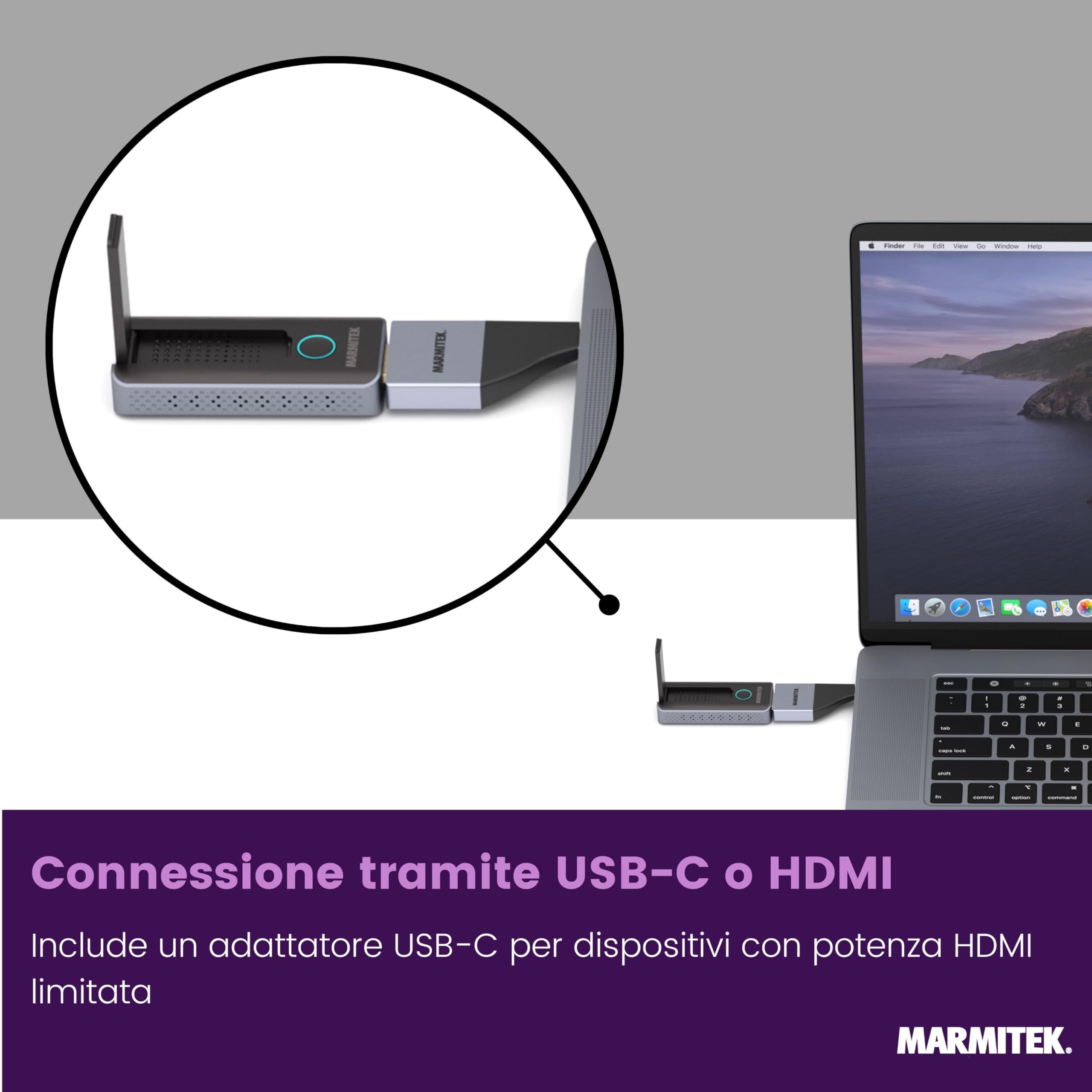 Wireless HDMI Extender 1080p – Marmitek Stream S1 Pro – Trasmettitore Ricevitore HDMI Wireless – Plug & Play senza Wi‑Fi/software – Compatibile USB‑C – fino a 20 m, bassa latenza – Presentazione –