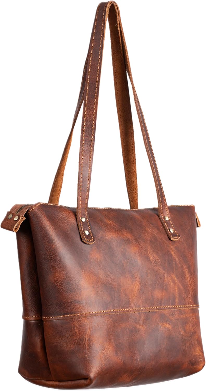 Handmade Genuine Leather Bag for Women, Vintage Shoulder Bag with Zippered Compartment