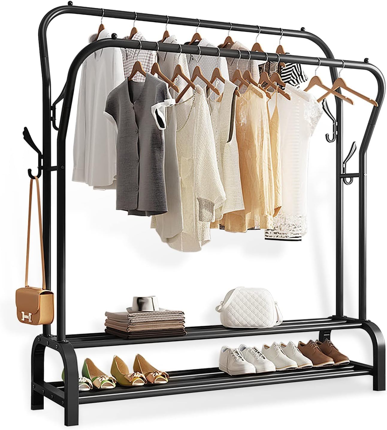 SNAPTRON Clothes Rack for Home for organised storage Clothes hanger Stand with Bottom Shelves for Hanging Clothes Bags Multi-Functional cloth stand for bedroom, Garment Rack Large for Man,Women (B0D7SBQ3S3) Amazon Price History, Amazon Price Tracker