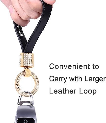 Miniatura 4 de Llavero de cuero genuino para automóvil, llavero universal brillante para mujer, llavero de cuero para llaves de automóvil con anillo en D