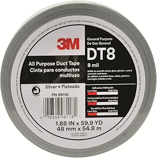 3M All Purpose Duct Tape DT8 Silver, 48 mm x 54.8 m 8 mil, Individually Wrapped Conveniently Packaged (1 Roll)