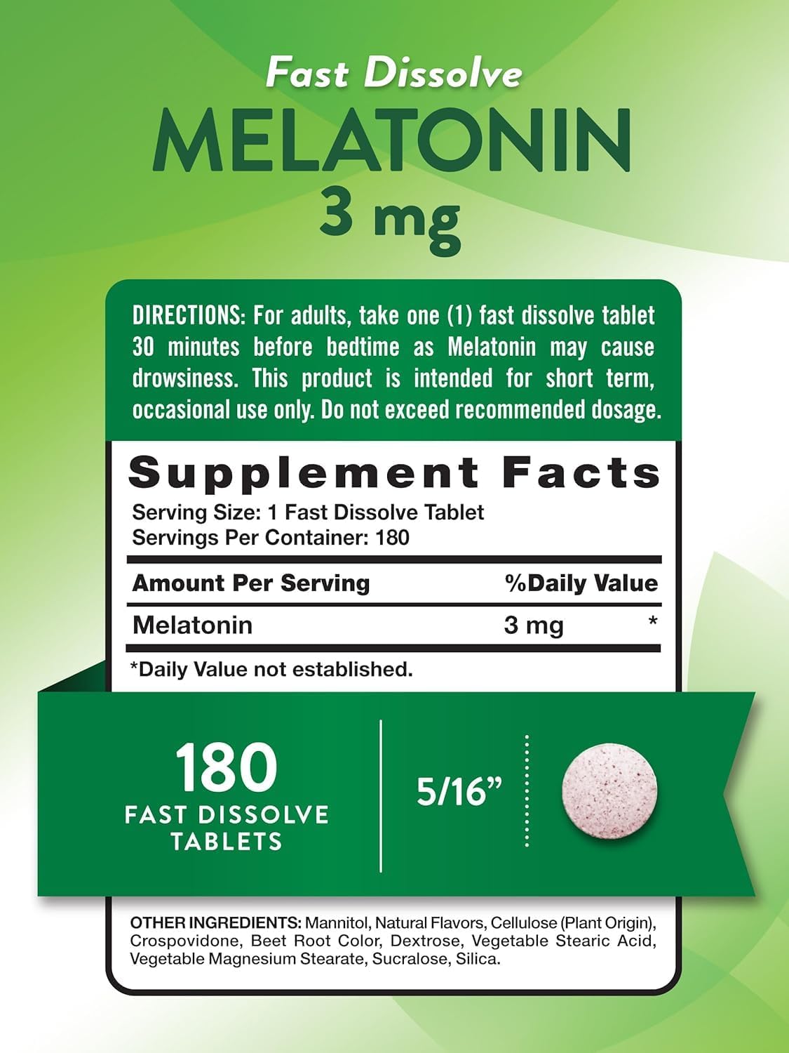 Nature's Truth Melatonin 3 mg Fast Dissolve Tabs Natural Berry Flavor - 180 ct, Pack of 3